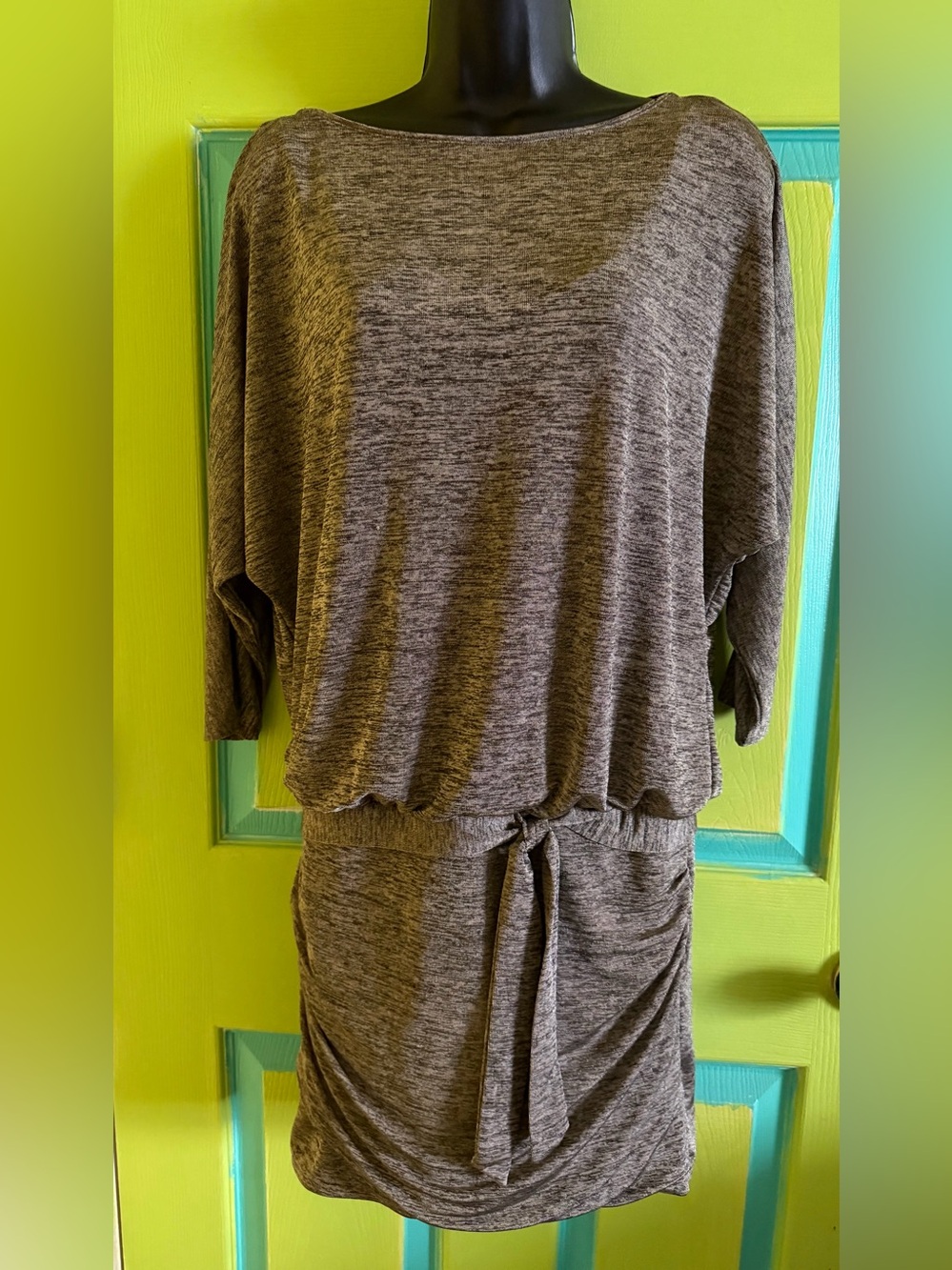 White House Black Market Heather Gray Dolman Tie-Waist Mini Dress Size S/M